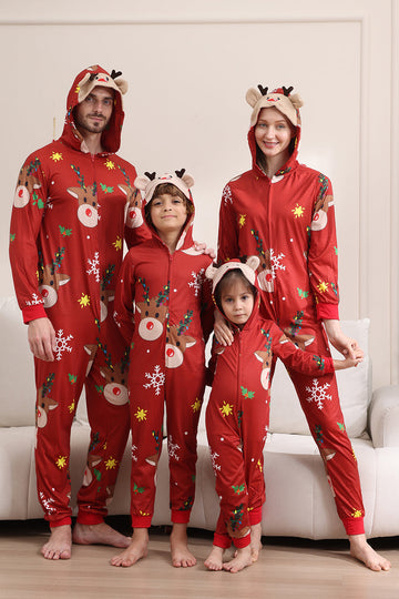Matchende onesie for kvinner menn familie hette rød pyjamas i ett stykke julepyjamas sett